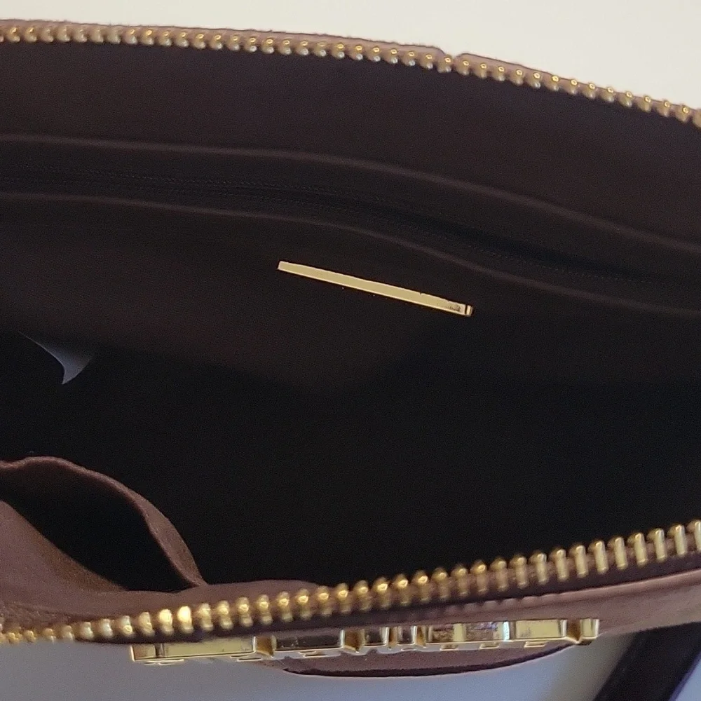 Brown and Tan Patchwork Crossbody Bag With Chain Detail Strap